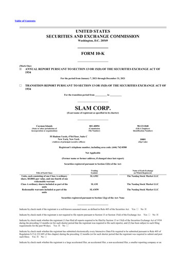 Miniature Slam Corp 10-K Rapport annuel 2021