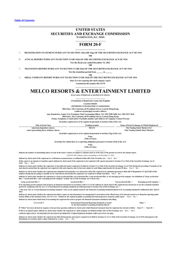 Thumbnail Melco Resorts & Entertainment 20-F Annual Report 2021