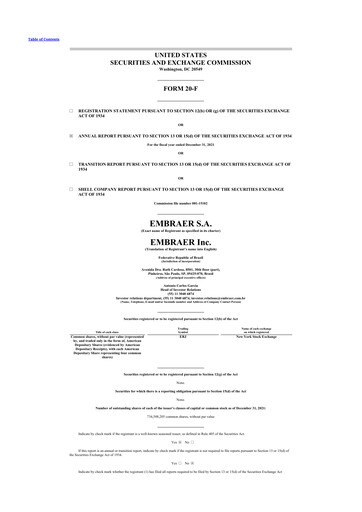 Thumbnail Embraer 20-F Annual Report 2021