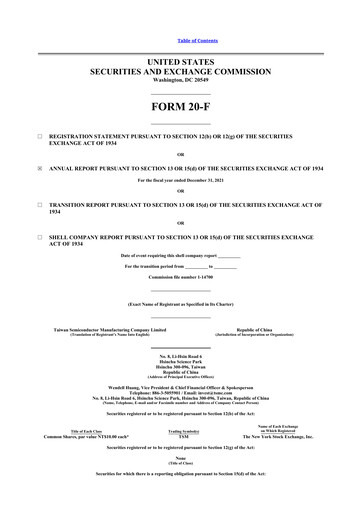 Thumbnail TSMC 20-F Annual Report 2021