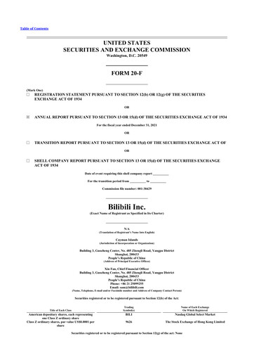 Thumbnail Bilibili 20-F Annual Report 2021