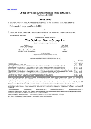 Thumbnail Goldman Sachs 10-Q Quarterly Report FY2022 