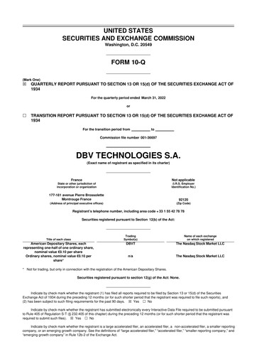 Miniature DBV Technologies 10-Q Rapport trimestriel 2022 