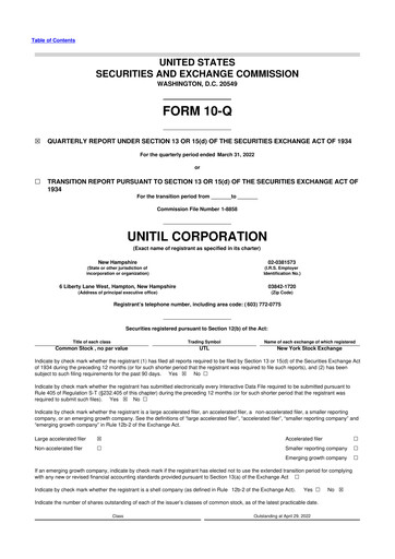 Miniature Unitil Corporation
 10-Q Rapport trimestriel 2022 