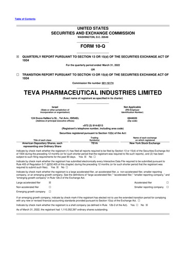 Thumbnail Teva Pharmaceutical Industries 10-Q Quarterly Report FY2022 