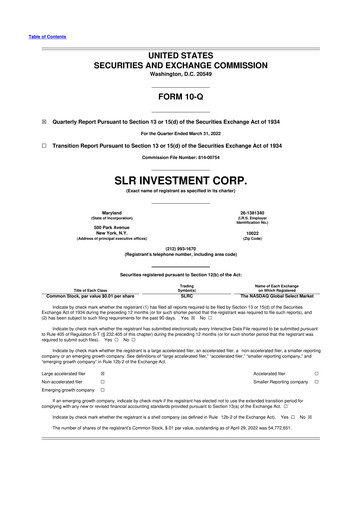 Thumbnail SLR Investment 10-Q Quarterly Report FY 