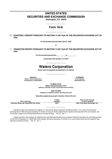 Thumbnail Waters Corporation 10-Q Quarterly Report FY2022 
