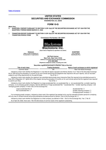 Miniature Blackstone Group 10-Q Rapport trimestriel  