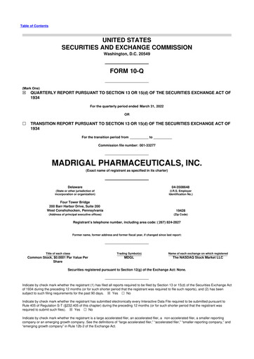 Thumbnail Madrigal Pharmaceuticals
 10-Q Quarterly Report FY2022 