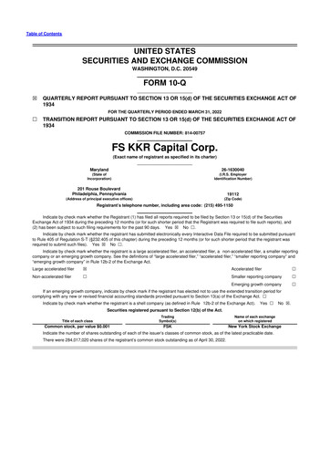 Thumbnail FS KKR Capital
 10-Q Quarterly Report FY 