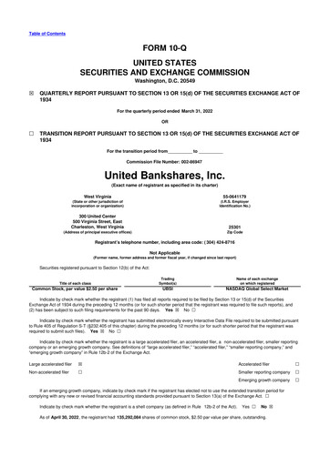 Thumbnail United Bankshares 10-Q Quarterly Report FY2022 