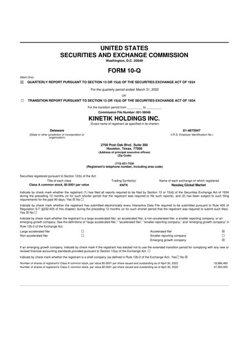 Vorschaubild Kinetik 10-Q Quartalsbericht 2022 