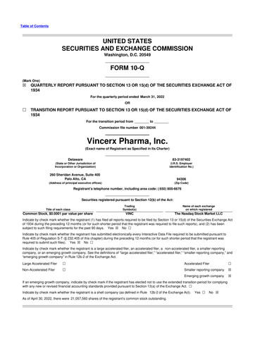 Miniature Vincerx Pharma 10-Q Rapport trimestriel 2022 