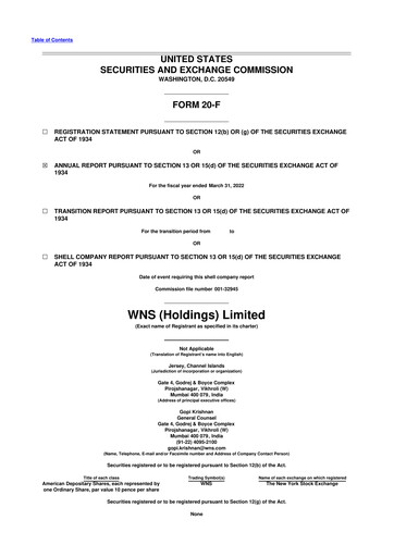 Miniature WNS 20-F Rapport annuel 