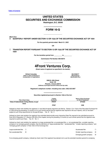Miniature 4Front Ventures 10-Q Rapport trimestriel 2022 