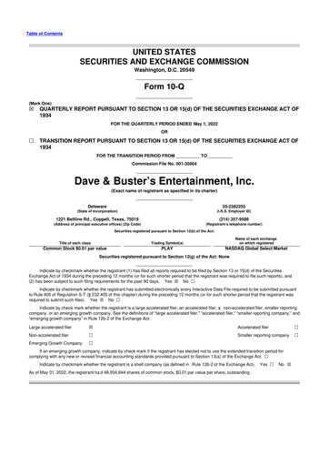 Miniature Dave & Buster's
 10-Q Rapport trimestriel 2022 