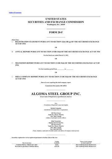 Thumbnail Algoma Steel 20-F Annual Report 2022