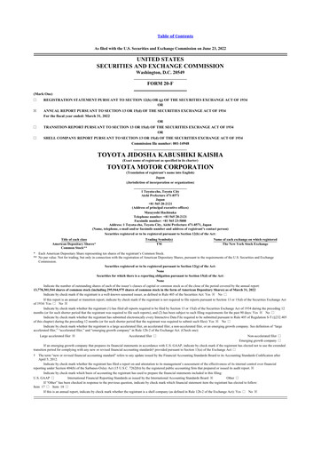 Thumbnail Toyota 20-F Annual Report 2022