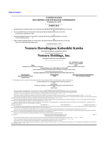 Thumbnail Nomura Holdings 20-F Annual Report 2022