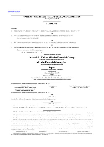 Thumbnail Mizuho Financial Group
 20-F Annual Report 2022