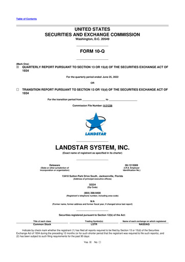Miniature Landstar System
 10-Q Rapport trimestriel 2022 