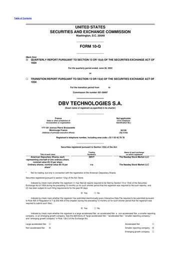 Miniature DBV Technologies 10-Q Rapport trimestriel 2022 