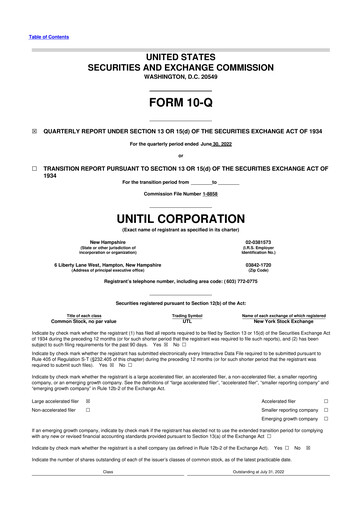 Miniature Unitil Corporation
 10-Q Rapport trimestriel 2022 