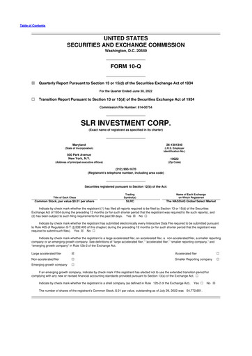 Thumbnail SLR Investment 10-Q Quarterly Report FY2022 