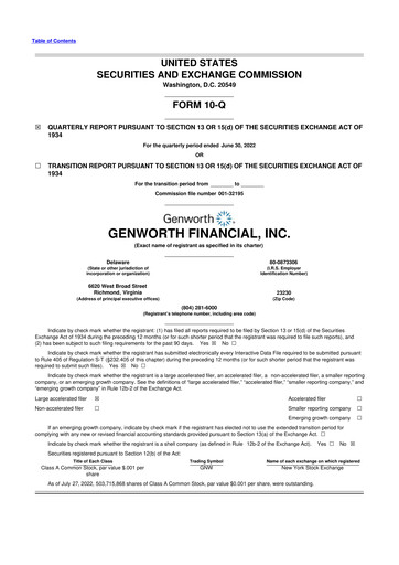 Thumbnail Genworth Financial
 10-Q Quarterly Report FY2022 