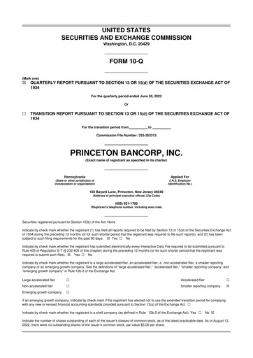Thumbnail Princeton Bancorp 10-Q Quarterly Report FY 