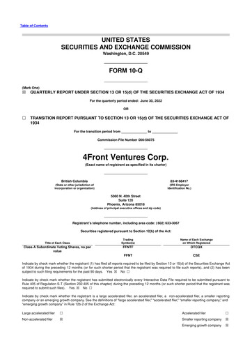 Miniature 4Front Ventures 10-Q Rapport trimestriel 2022 