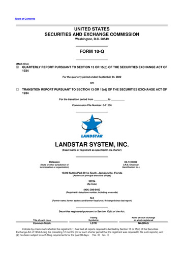 Miniature Landstar System
 10-Q Rapport trimestriel 2022 