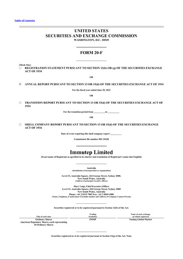 Miniature Immutep 20-F Rapport annuel 2022