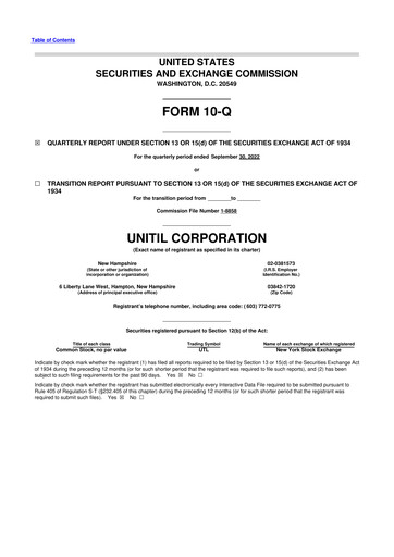 Miniature Unitil Corporation
 10-Q Rapport trimestriel 2022 