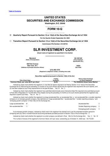 Thumbnail SLR Investment 10-Q Quarterly Report FY2022 