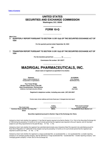 Thumbnail Madrigal Pharmaceuticals
 10-Q Quarterly Report FY2022 
