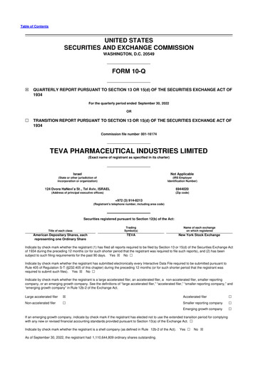 Thumbnail Teva Pharmaceutical Industries 10-Q Quarterly Report FY2022 