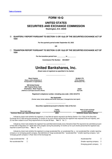 Thumbnail United Bankshares 10-Q Quarterly Report FY2022 
