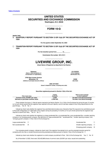 Miniature LiveWire Group 10-Q Rapport trimestriel 2022 