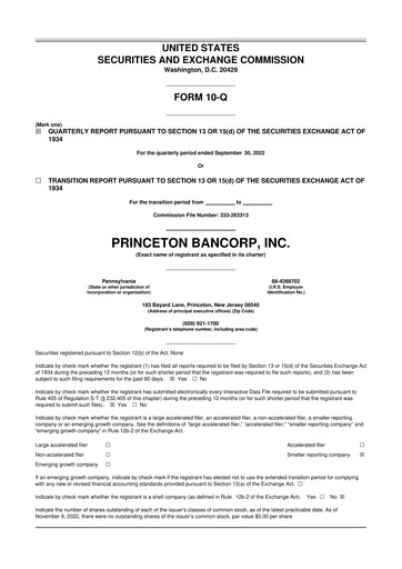 Thumbnail Princeton Bancorp 10-Q Quarterly Report FY 