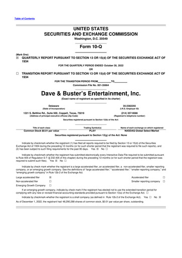 Miniature Dave & Buster's
 10-Q Rapport trimestriel 2022 