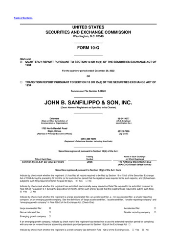 Thumbnail John B. Sanfilippo & Son 10-Q Quarterly Report FY2023 