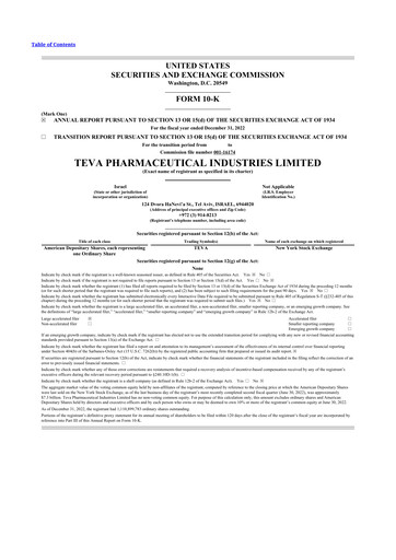 Thumbnail Teva Pharmaceutical Industries 10-K Annual Report 2022