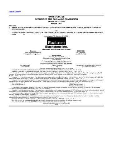 Thumbnail Blackstone Group 10-K Annual Report 