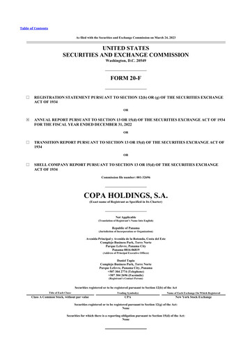 Thumbnail Copa Holdings
 20-F Annual Report 2022