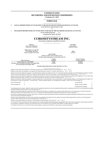 Thumbnail CuriosityStream 10-K Annual Report 2022