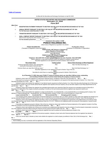 Thumbnail POSCO 20-F Annual Report 2022