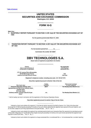 Miniature DBV Technologies 10-Q Rapport trimestriel 2023 