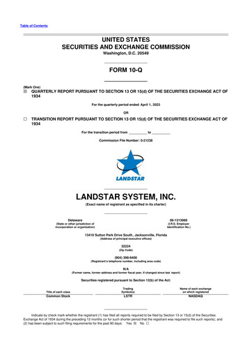 Miniature Landstar System
 10-Q Rapport trimestriel 2023 