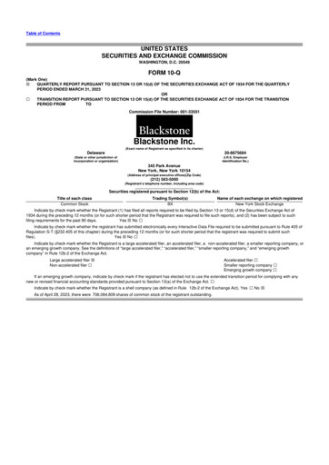Miniature Blackstone Group 10-Q Rapport trimestriel  